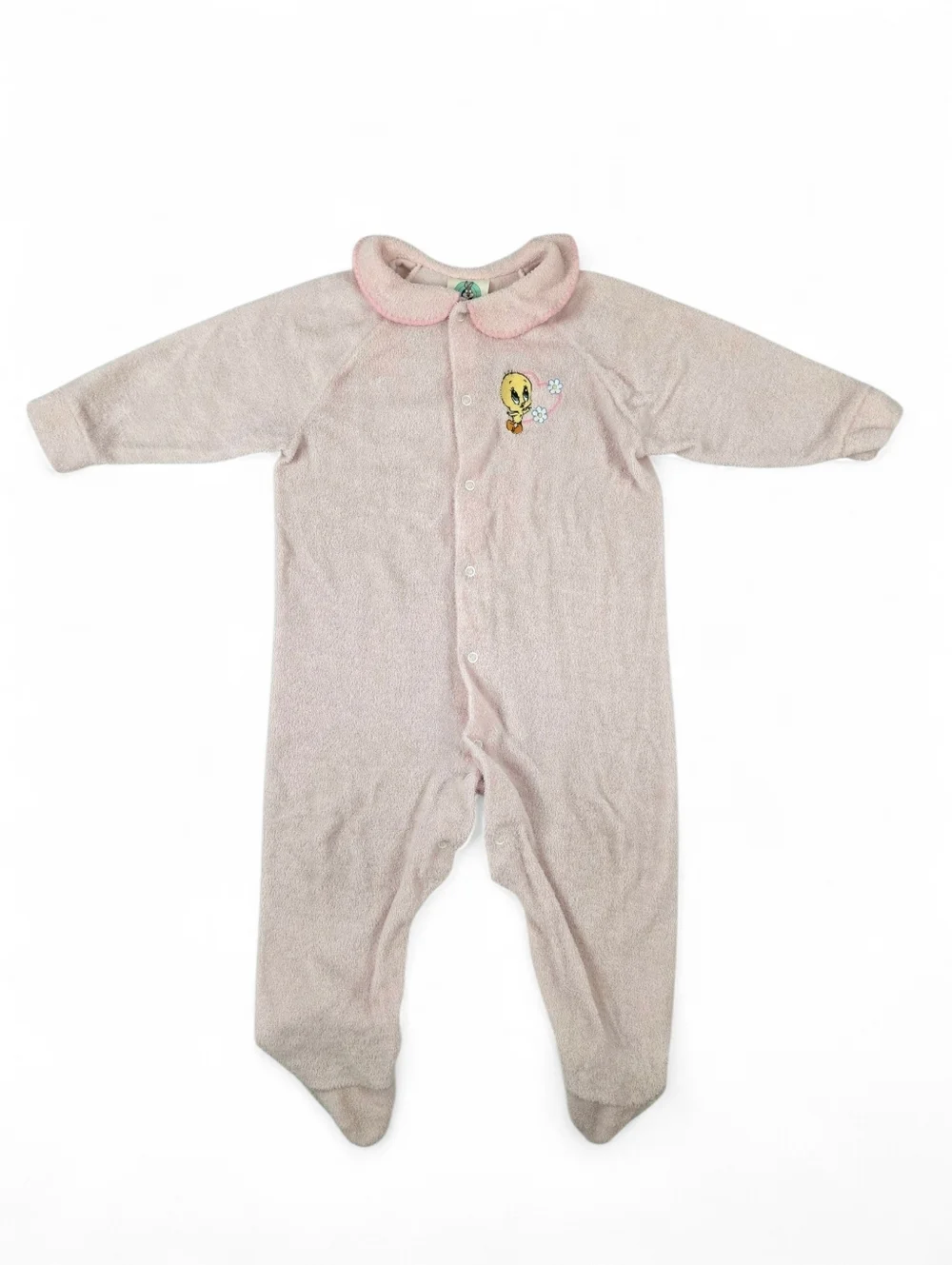 Baby Looney Tunes Tweety Pink Terry Cloth Snap Footed Sleeper 18M Vintage Y2K